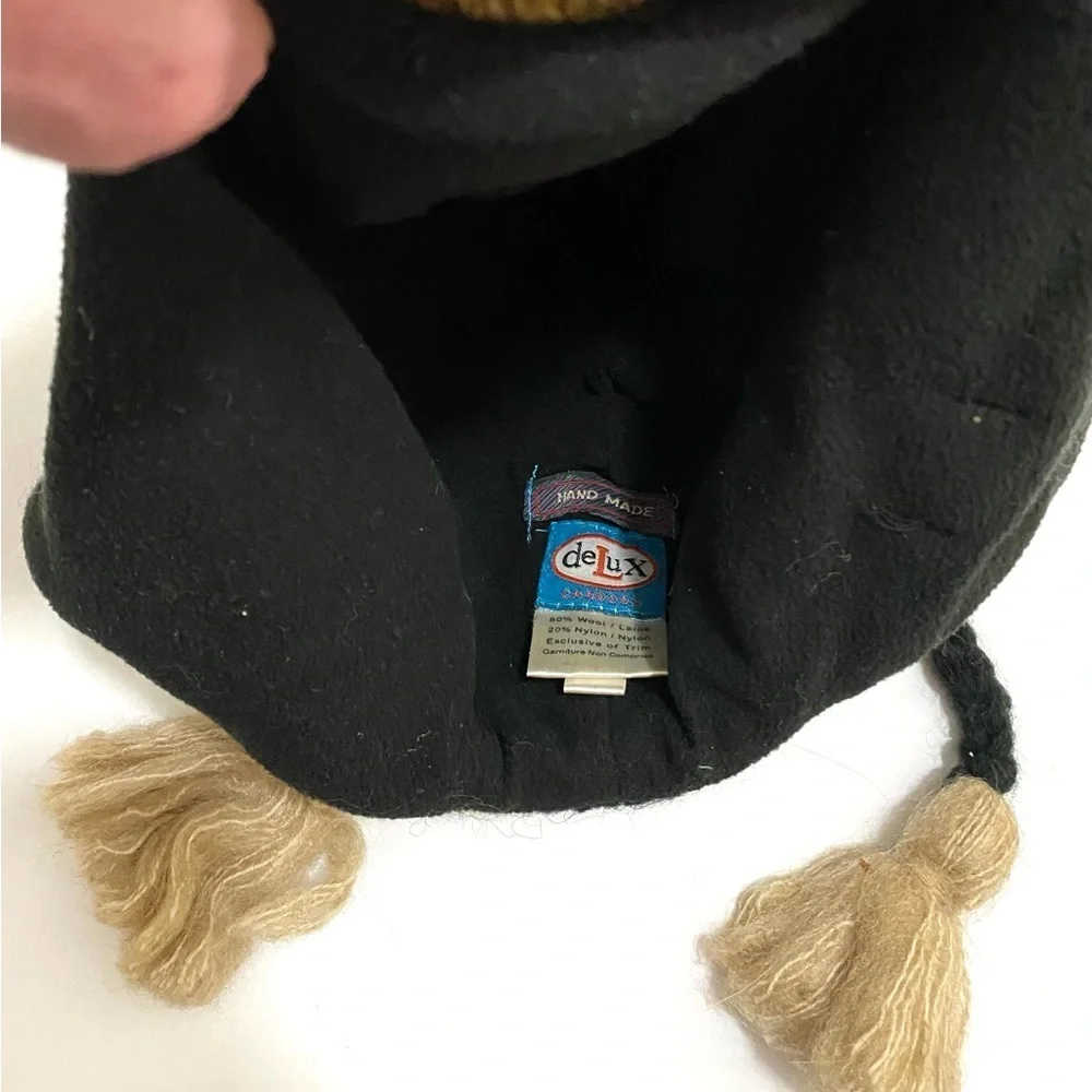 Delux Black Bear Knit Hat Wool/Nylon Fleece Lined Men/Women One Size